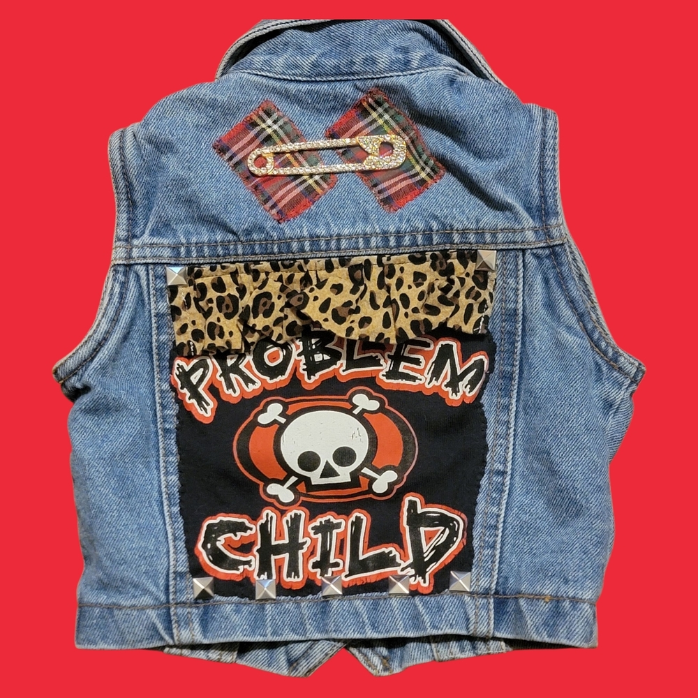 Jordache Blue Denim Vest with Red Accents